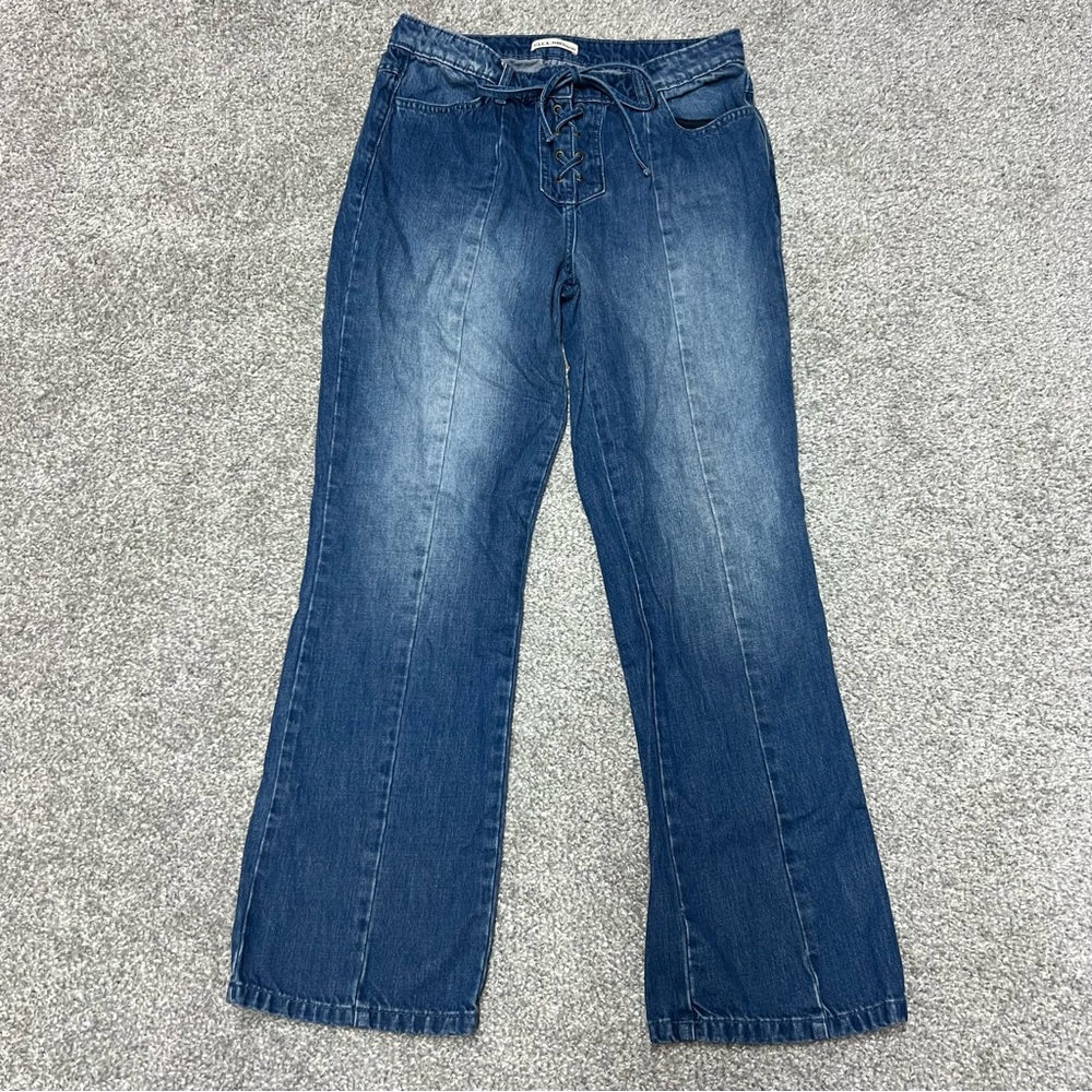 ULLA JOHNSON Jeans Womens Size 6 Blue Alex Lace Up Tie Waist Mid Rise Straight